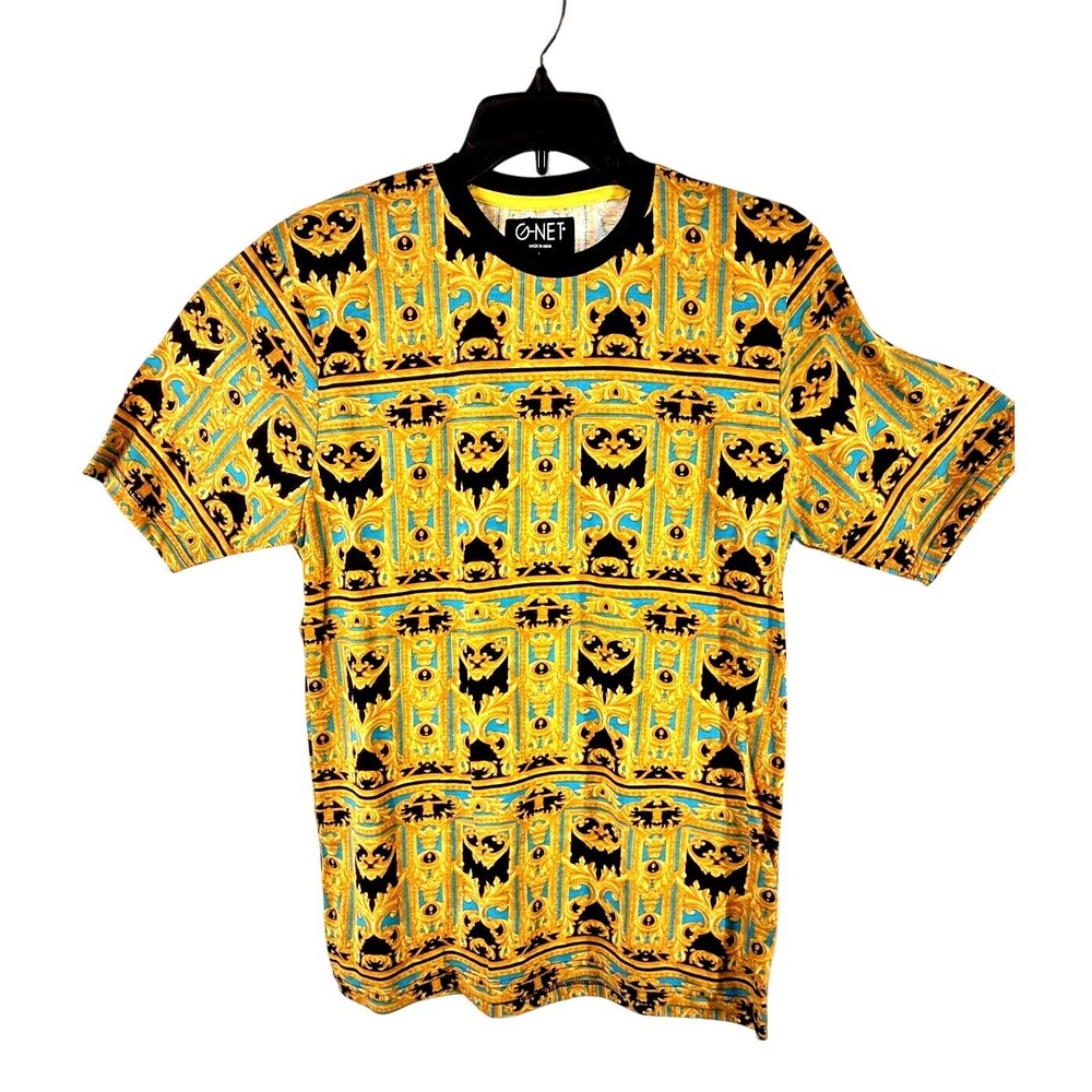 C-NET T-Shirt Large Mens Bold Baroque Graphic Streetwear Gold Turquoise Edgy L